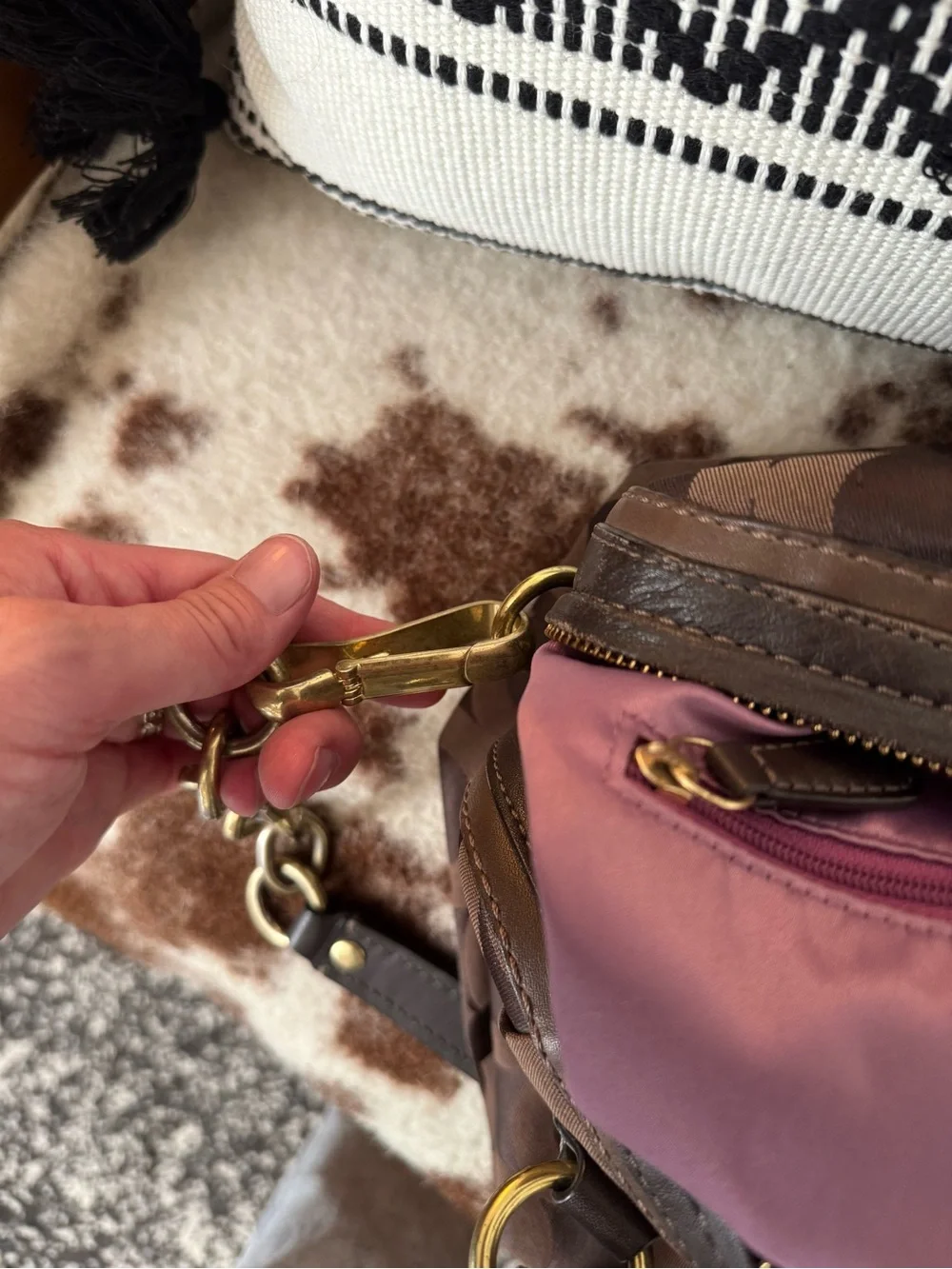Coach Brown Signature Jacquard Satchel with Gold Hardware shoulder/crossbody